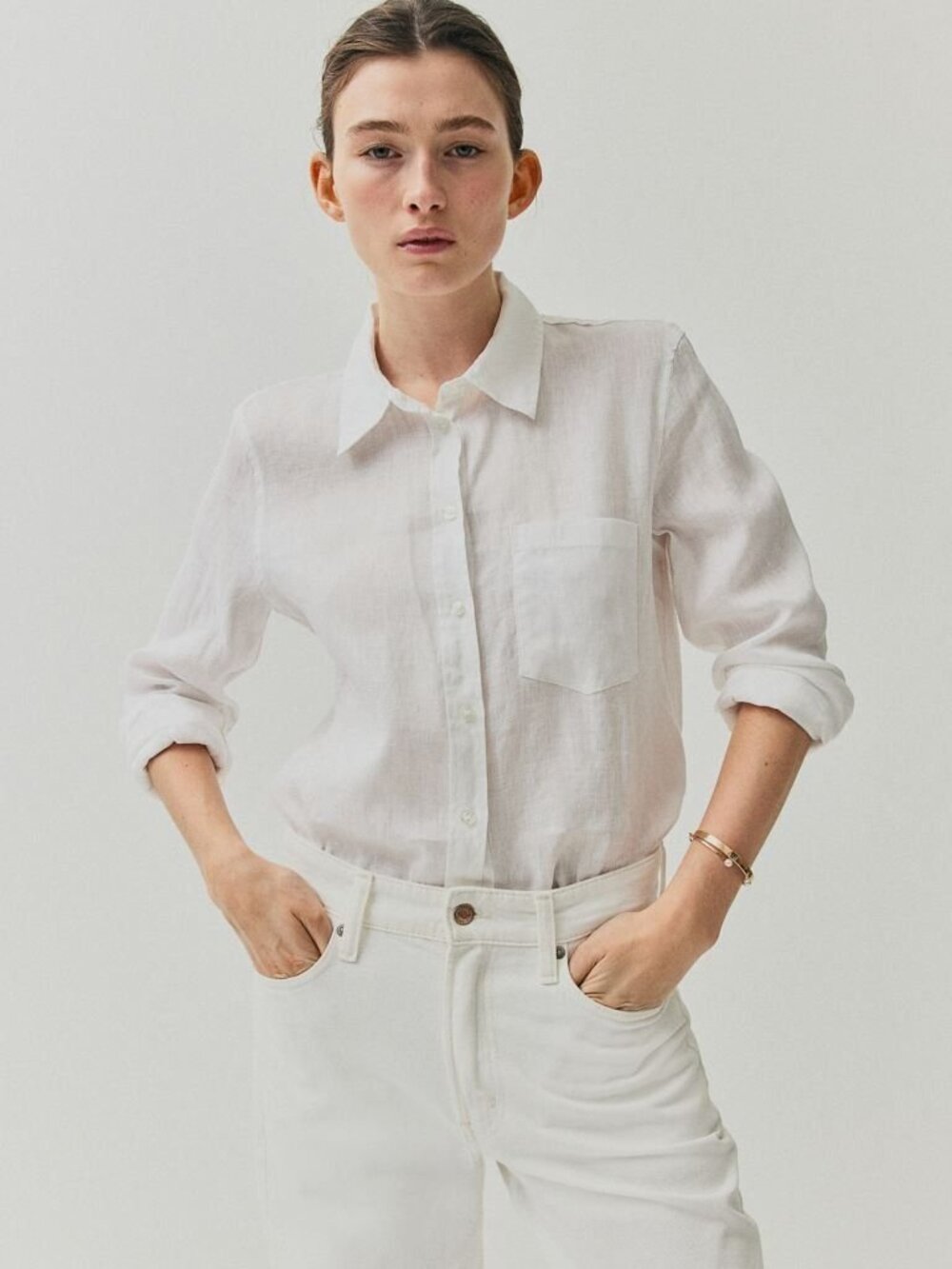 H&M I NWT Linen Button-Down Shirt, White